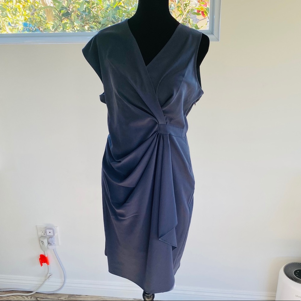 Halston Blue-Gray Asymmetric Short Dress